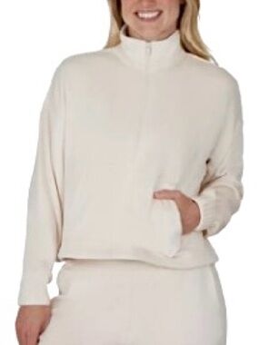 Yogalicious Women's Smalll Double Butter Hannah Half Zip Cream Pullover Sweater